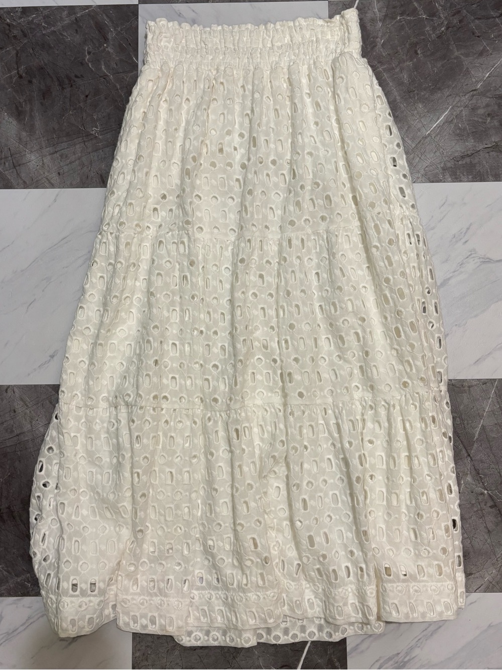 Women's Anthropology White Eyelet Tiered Midi Skirt